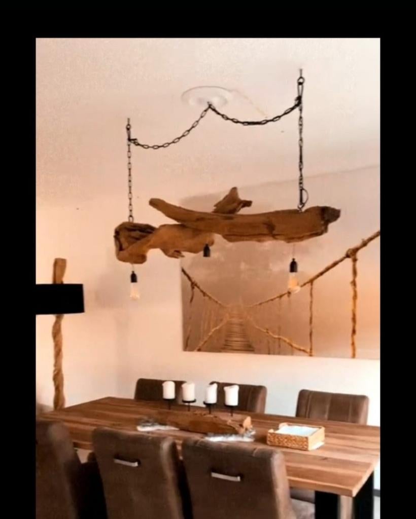 Unieke Boomstam Plafondlamp & Staande Lamp Set, Ophalen of Verzenden, Gebruikt, Hout, Rustiek, Landelijk, Natuurlijk