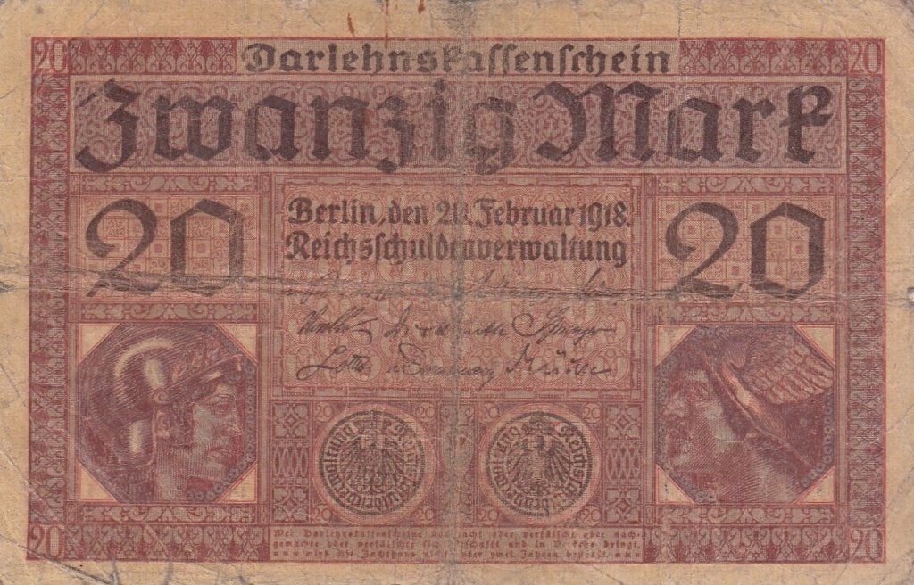 Duitse Rijk bankbiljet 20 Mark 20.2.1918 , Pick 57 gebruikt, Postzegels en Munten, Bankbiljetten | Europa | Niet-Eurobiljetten