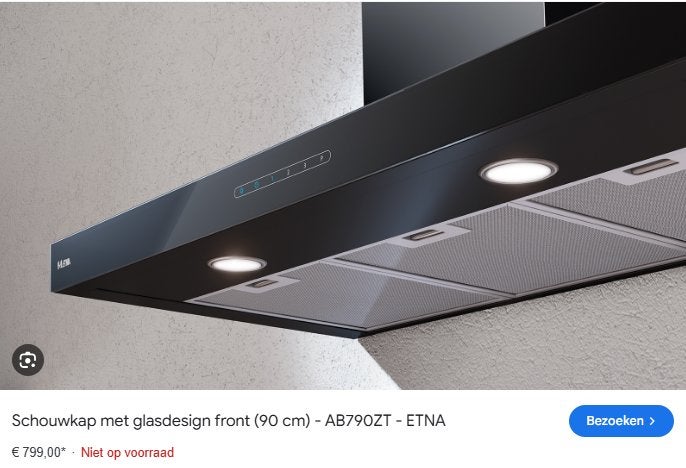 Afzuigkap ETNA 90 cm breed met hoge capaciteit 609 m3/h, Ophalen, Gebruikt, Wandschouwkap, Motor