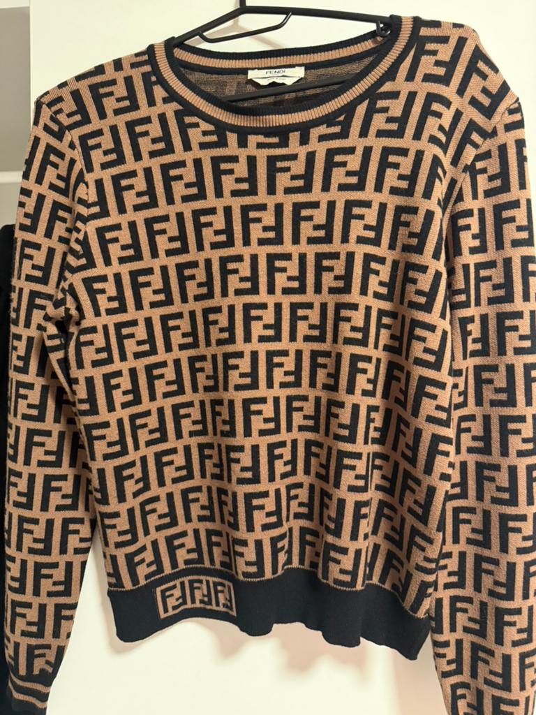 Fendi FF Logo Sweater – Brown/Black – Worn Once, Ophalen of Verzenden, Zo goed als nieuw, Maat 36 (S), Zwart