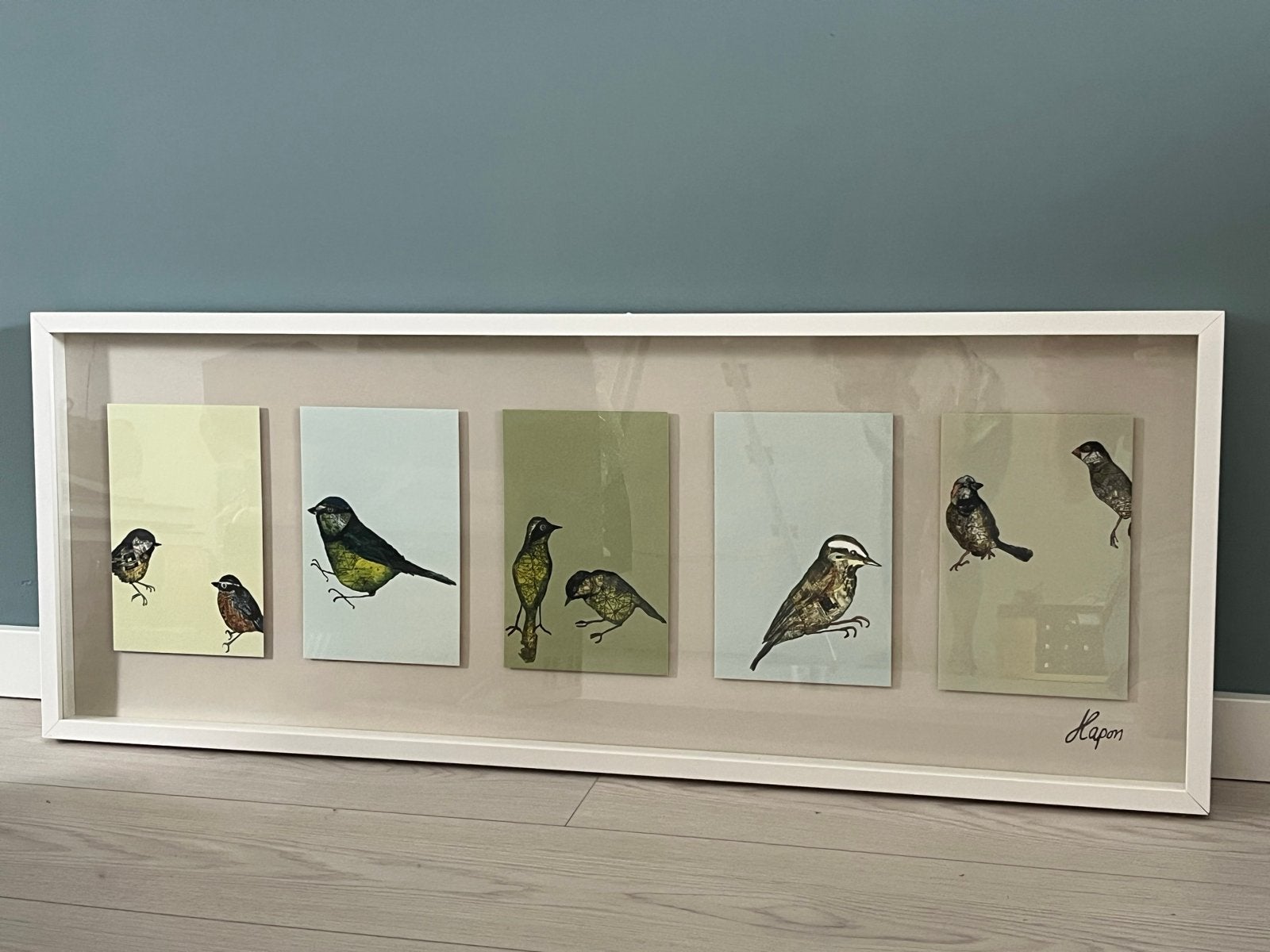 Uniek kunstwerk: schilderij van vogels in lijst, Antiek en Kunst, Kunst | Schilderijen | Klassiek, Ophalen, Paneel, Realistisch