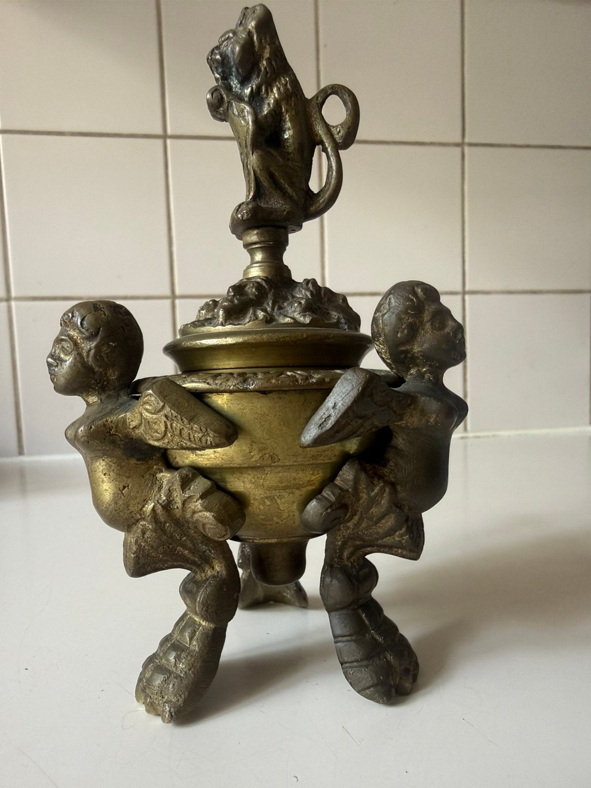 Bronzen inktpot 18e eeuw op drie poten, Ophalen of Verzenden
