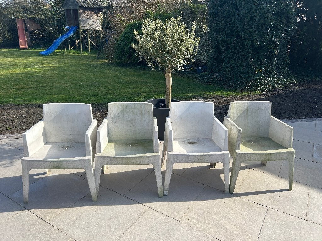 Witte tuinstoelen, Tuin en Terras, Ophalen of Verzenden, Gebruikt, Kunststof, Stapelbaar