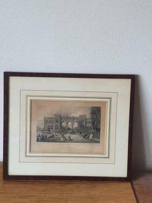 Gravure 1858 Station Rotterdam Delftsche Poort, Ophalen