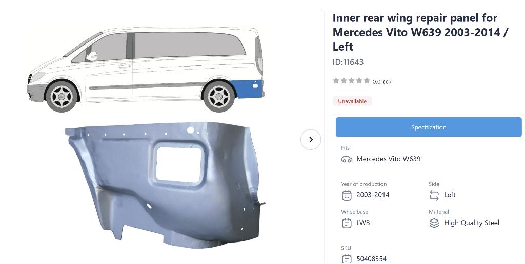 Mercedes Vito/Viano W639 reparatiepaneel, Mercedes-Benz, Nieuw, Ophalen of Verzenden, Spatbord