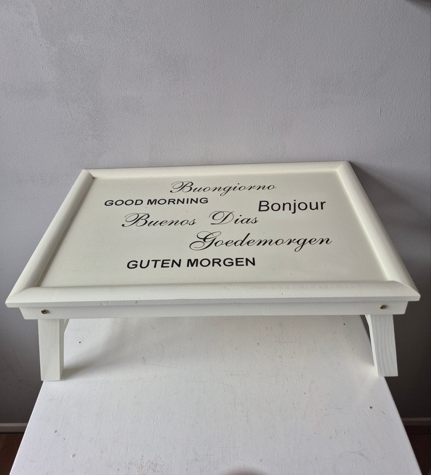 Ontbijt op Bed Dienblad met 'Good Morning'., Hout, Gebruikt, Ophalen of Verzenden, Modern