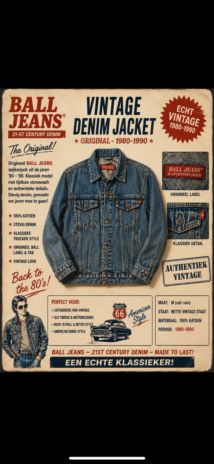 Vintage BALL JEANS Spijkerjack Jaren ’80 Origineel Denim, Kleding | Heren, Jassen | Zomer, Blauw, Ophalen