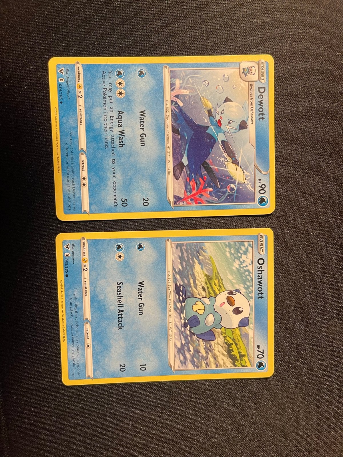 Pokémon kaarten: Oshawott en Dewott, Hobby en Vrije tijd, Verzamelkaartspellen | Pokémon, Ophalen of Verzenden, Zo goed als nieuw