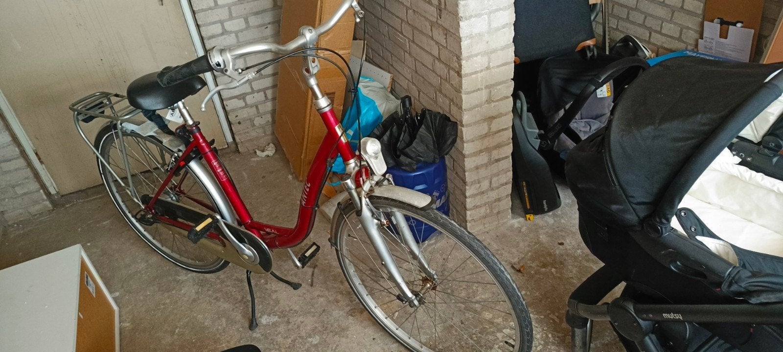 Rode damesfiets met lage instap, Velgrem, Ophalen, Overige merken, 53 tot 56 cm