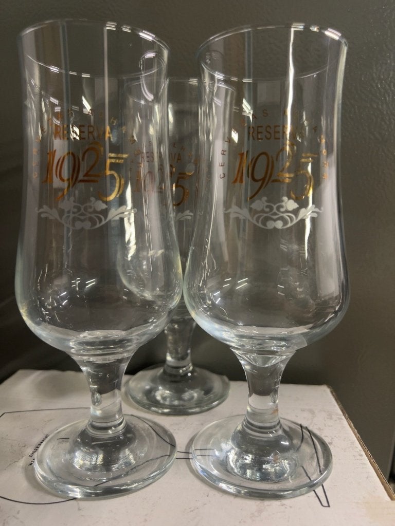 Set van 3 Alhambra Reserva 1925 bierglazen, Verzamelen, Ophalen of Verzenden, Zo goed als nieuw, Bierglas