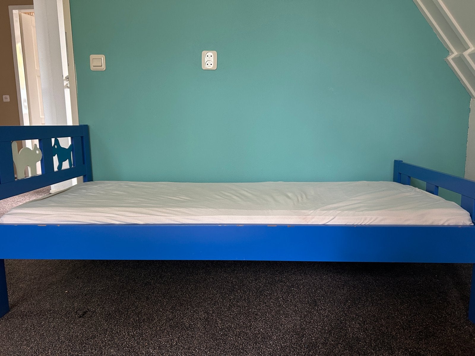1-persoons peuterbed met dekbed - Blauw (IKEA), Ophalen, Gebruikt, 70 tot 85 cm, Lattenbodem