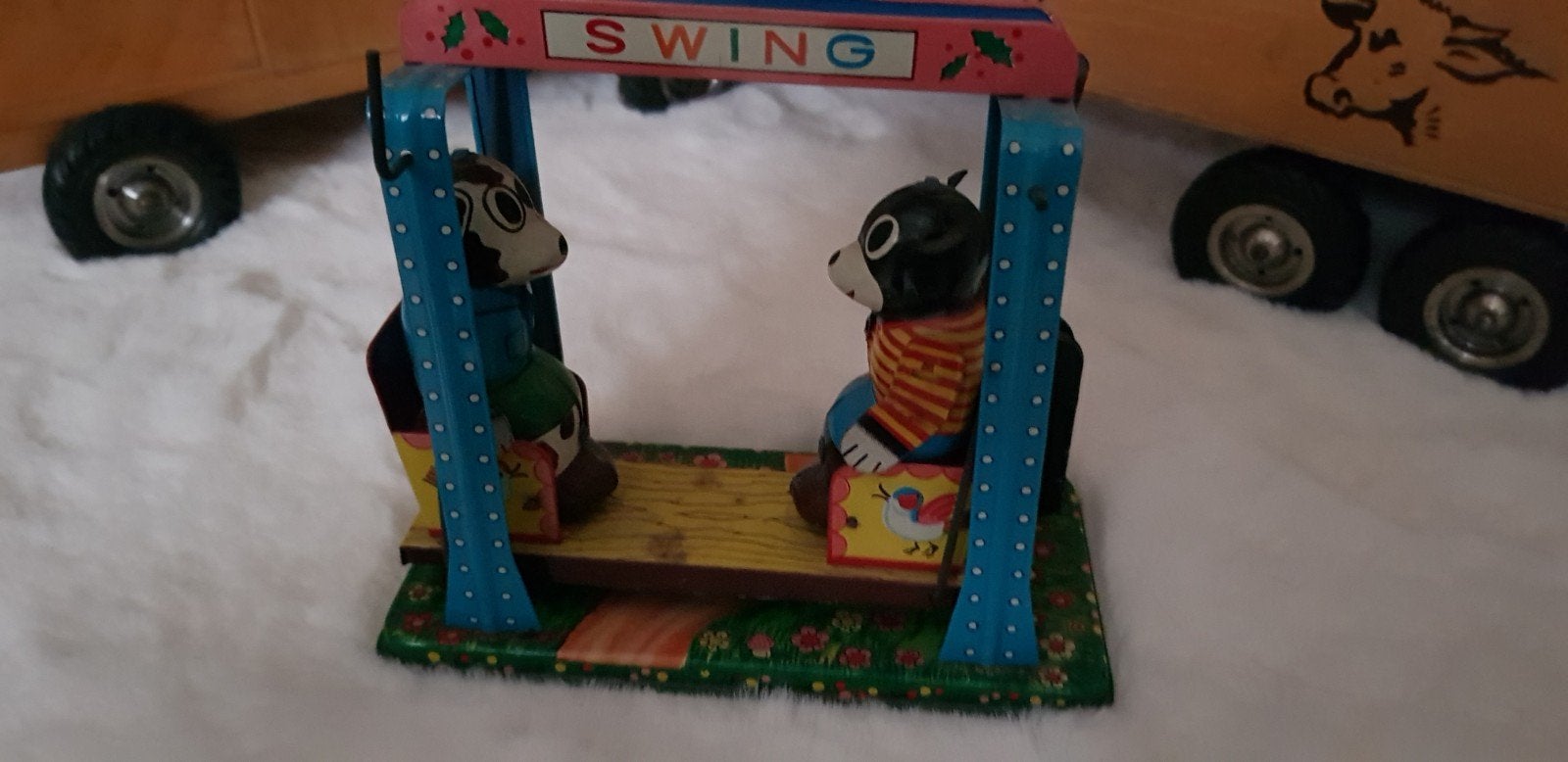 Vintage blikken opwindspeelgoed schommel met sleutel, Antiek en Kunst, Antiek | Speelgoed, Verzenden