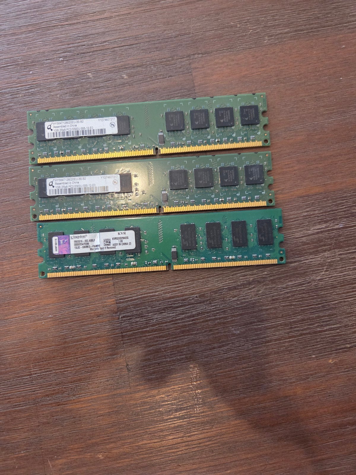 DDR2 Desktop RAM: 2x1GB Qimonda + 1x2GB Kingston, Computers en Software, RAM geheugen, Gebruikt, 667, 800, Ophalen of Verzenden
