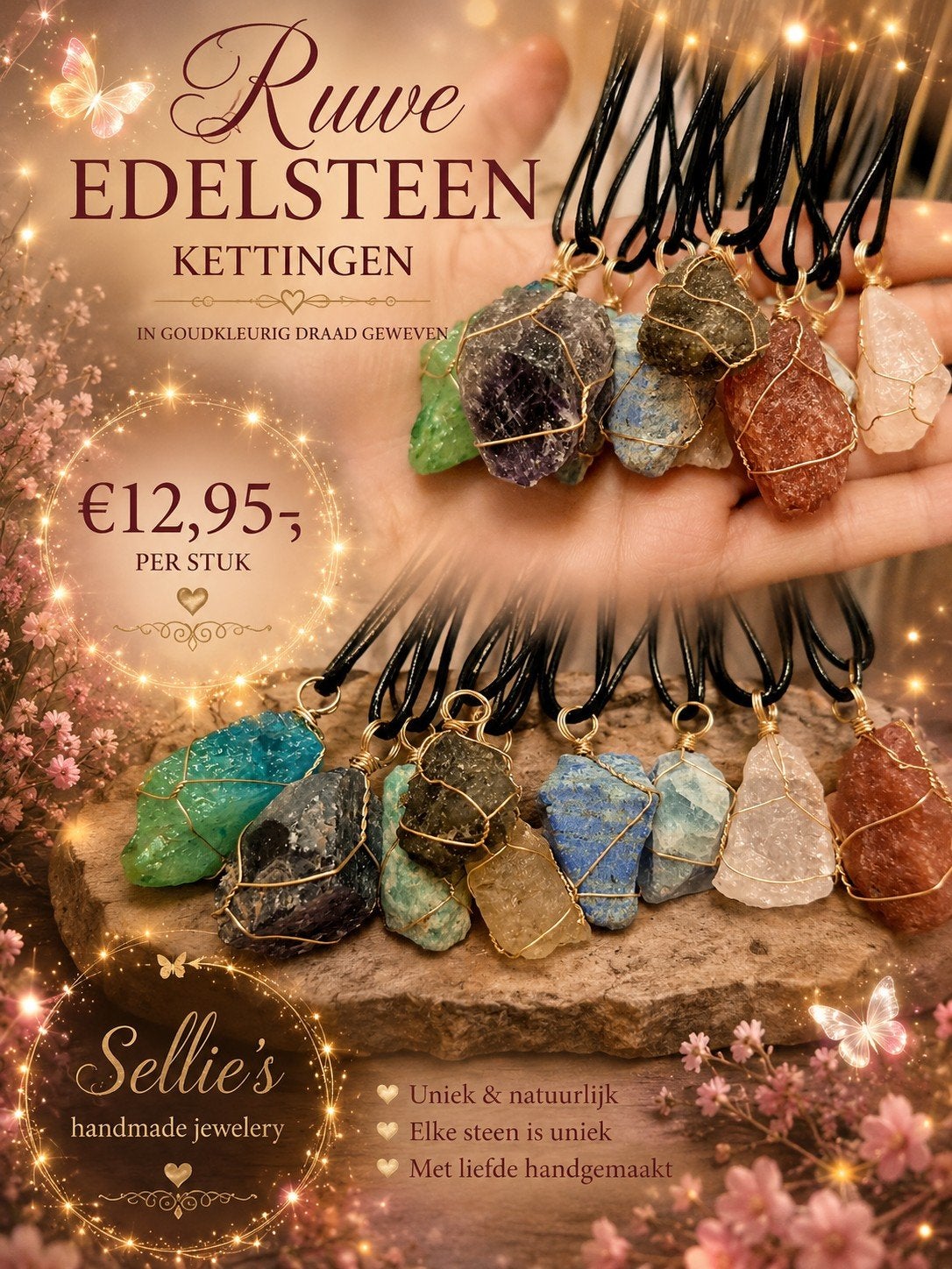 🦋 Sellie's handmade jewelery 🦋, Sieraden, Tassen en Uiterlijk, Kettingen, Overige kleuren, Nieuw, Ophalen of Verzenden, Steen of Mineraal