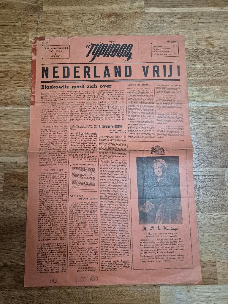 Wo2 verzetskrant De Typhoon, 6 mei 1945, Verzamelen, Militaria | Tweede Wereldoorlog, Ophalen of Verzenden, Nederland, Boek of Tijdschrift