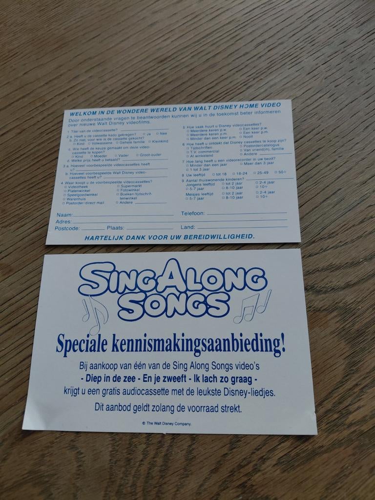 Disney SingAlongSongs kennismakingsaanbieding flyer., Ophalen of Verzenden, Overige figuren, Gebruikt, Papier, Kaart of Schrift