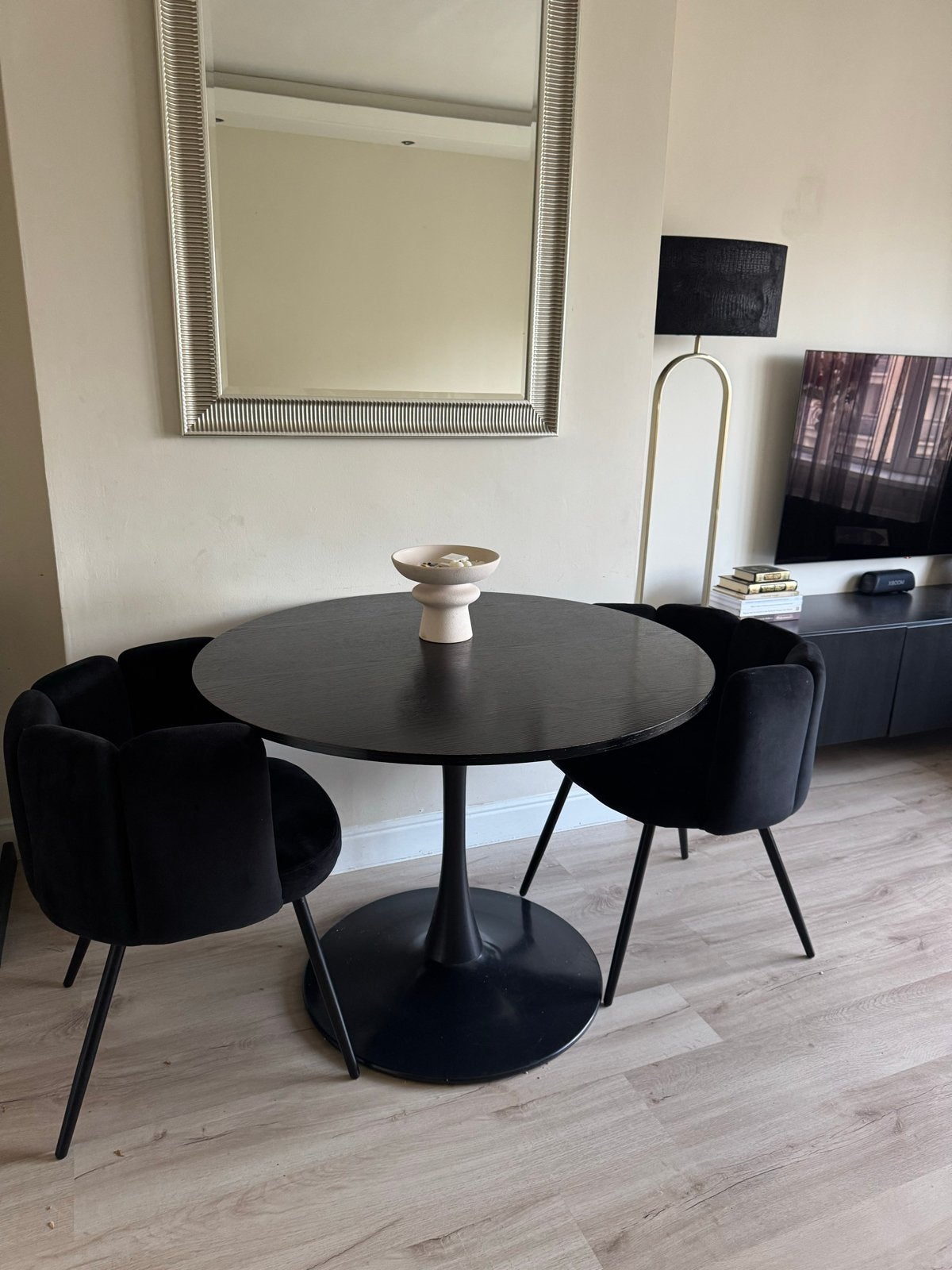 Moderne ronde eettafel met 2 stoelen, Ophalen, Gebruikt, Rond, Tot twee personen