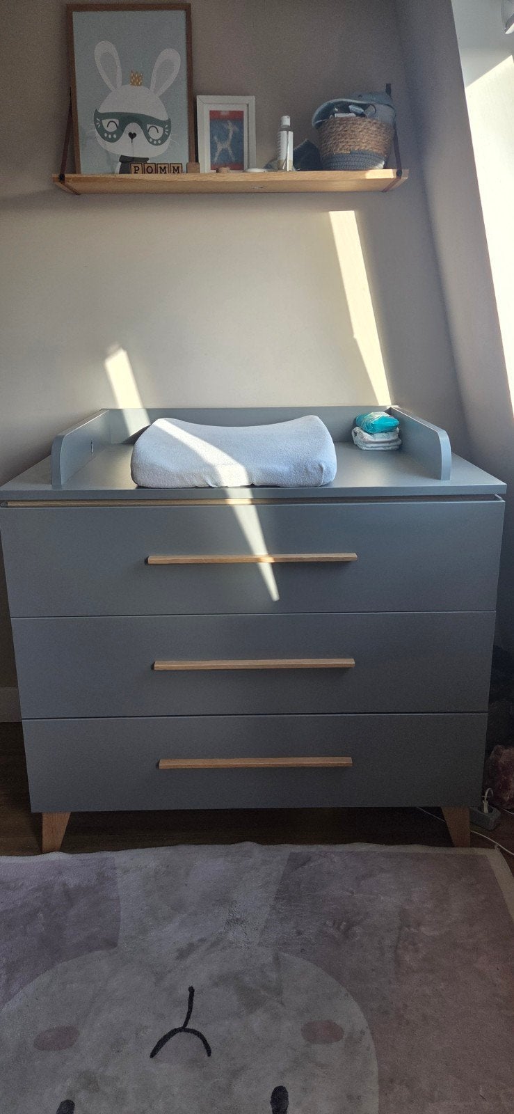 Commode en ledikant set Prenatal - Antraciet met eiken, Kinderen en Baby's, Ophalen, Gebruikt, 50 tot 70 cm, 100 cm of meer