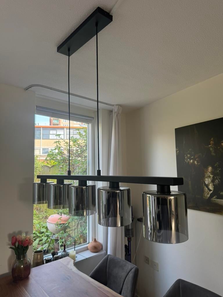 Hanglamp rookglas 5 lampen EGLO, Ophalen of Verzenden, Zo goed als nieuw
