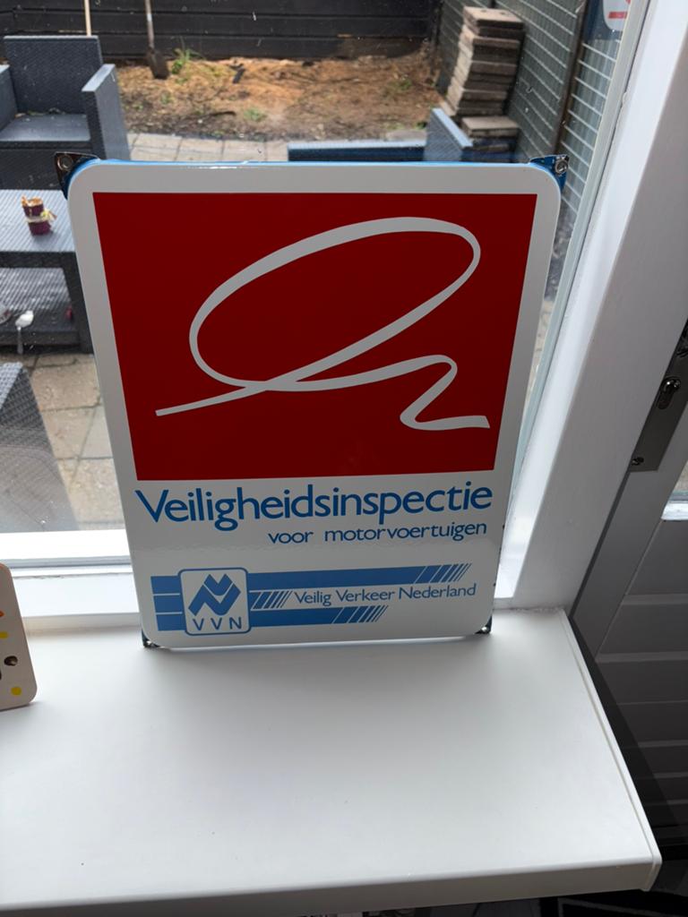 Emaille bord VVN veiligheidsinspectie motorvoertuigen, Ophalen of Verzenden, Gebruikt, Reclamebord