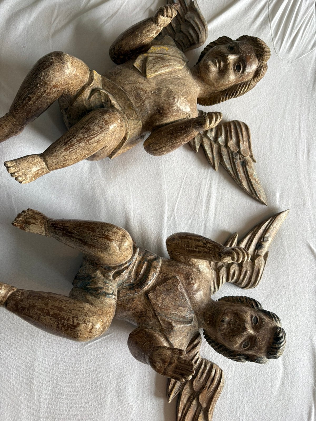 Antiek paar houten vliegende engelen / putti, barokstijl, Ophalen