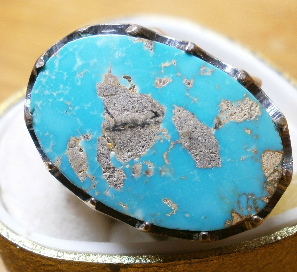 Turkoois %100 Perzisch circa 1970 zeldzaam M 19,2, Sieraden, Tassen en Uiterlijk, Ringen, Ophalen, Blauw, 19 tot 20, Zo goed als nieuw