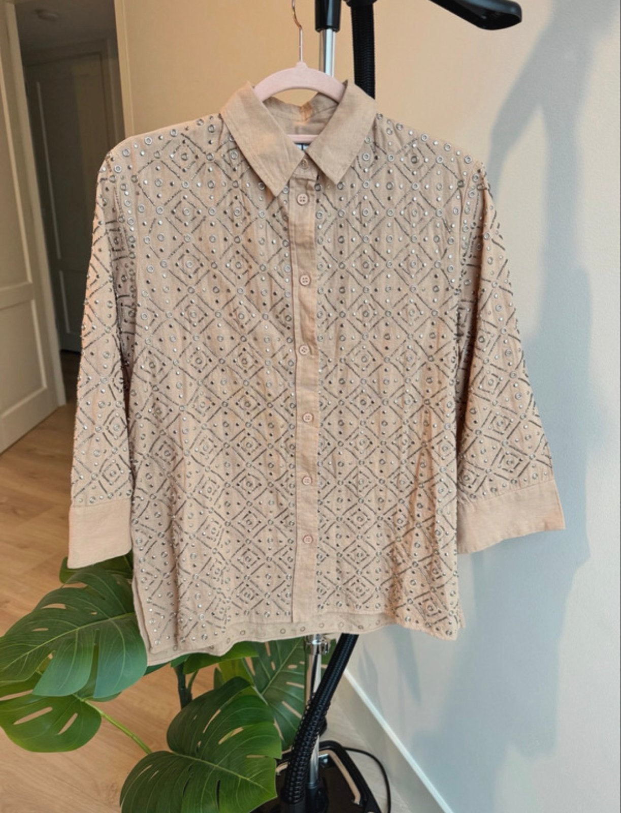 Zara blouse met kraaltjesborduursel - Nieuw met kaartje, Ophalen of Verzenden, Nieuw, Maat 36 (S), Beige