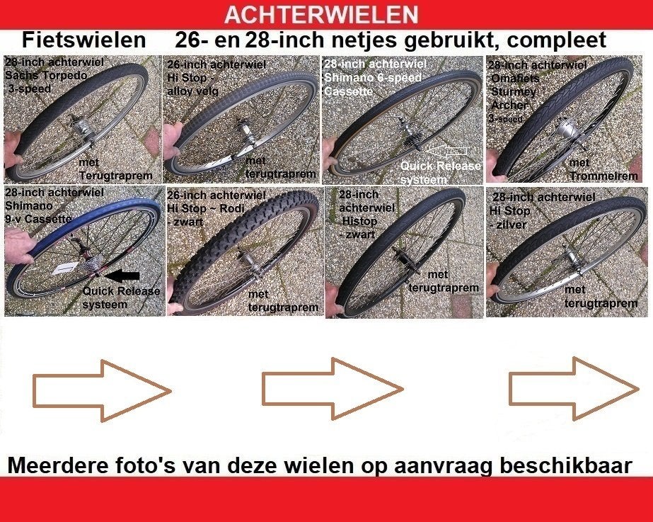 Fiets achterwielen 26- en 28-inch gebruikt compleet met band, Fietsen en Brommers, Ophalen, Gebruikt, Wiel
