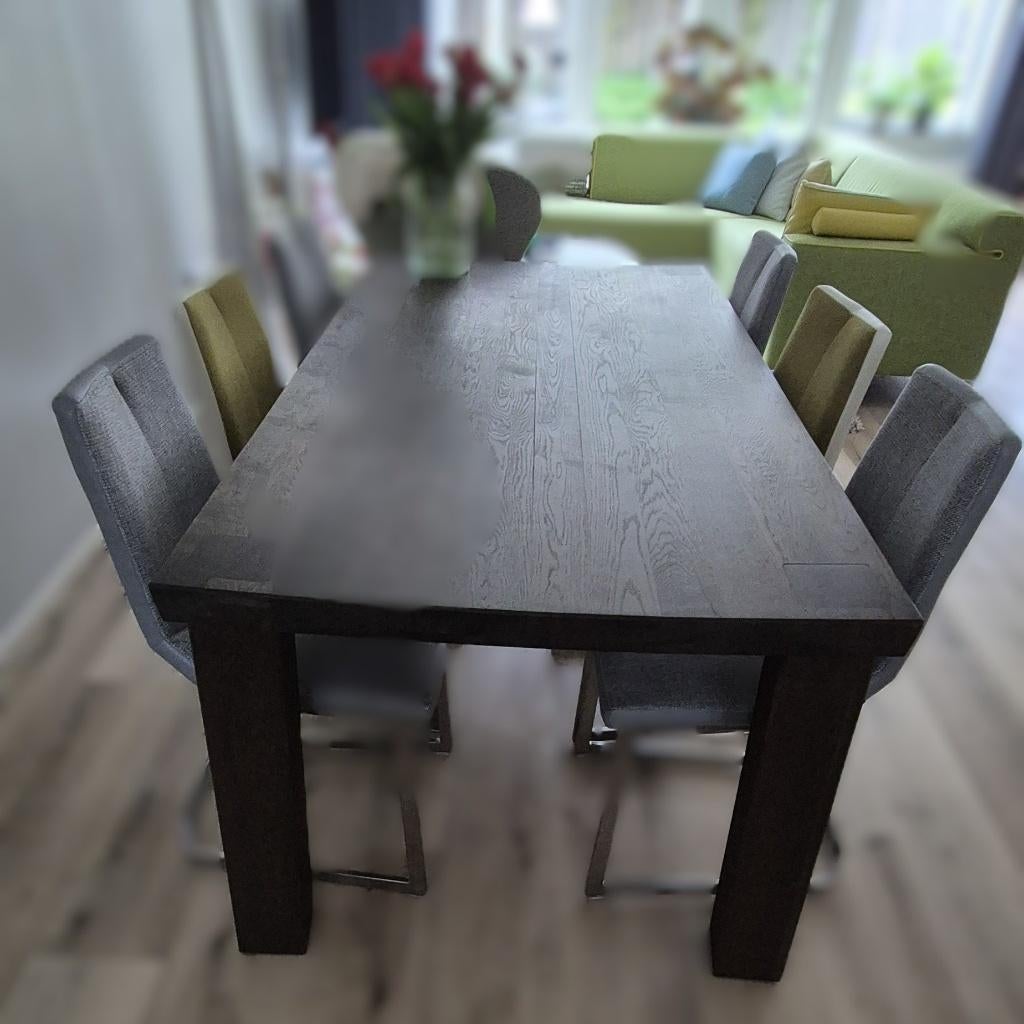 Robuuste eettafel voor 8 personen, Huis en Inrichting, Tafels | Eettafels, Ophalen, Gebruikt, Eikenhout, 200 cm of meer