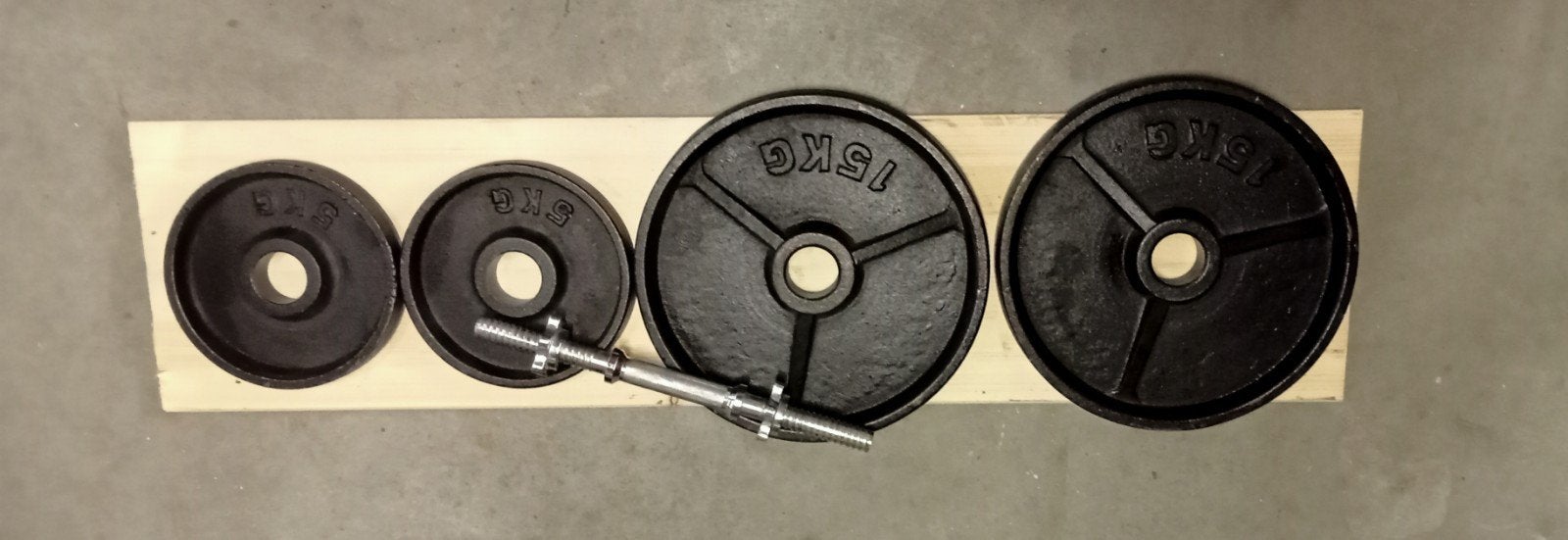 Dumbbell set met halterschijven (diverse gewichten), Sport en Fitness, Ophalen, Gebruikt, Armen, Dumbbell