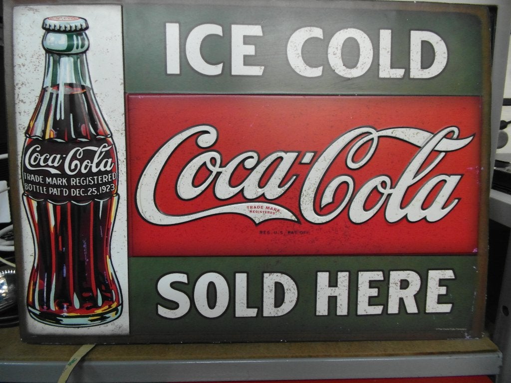 Blikken Coca Cola reclame bord 2switchonline, Ophalen, Gebruikt, Reclamebord