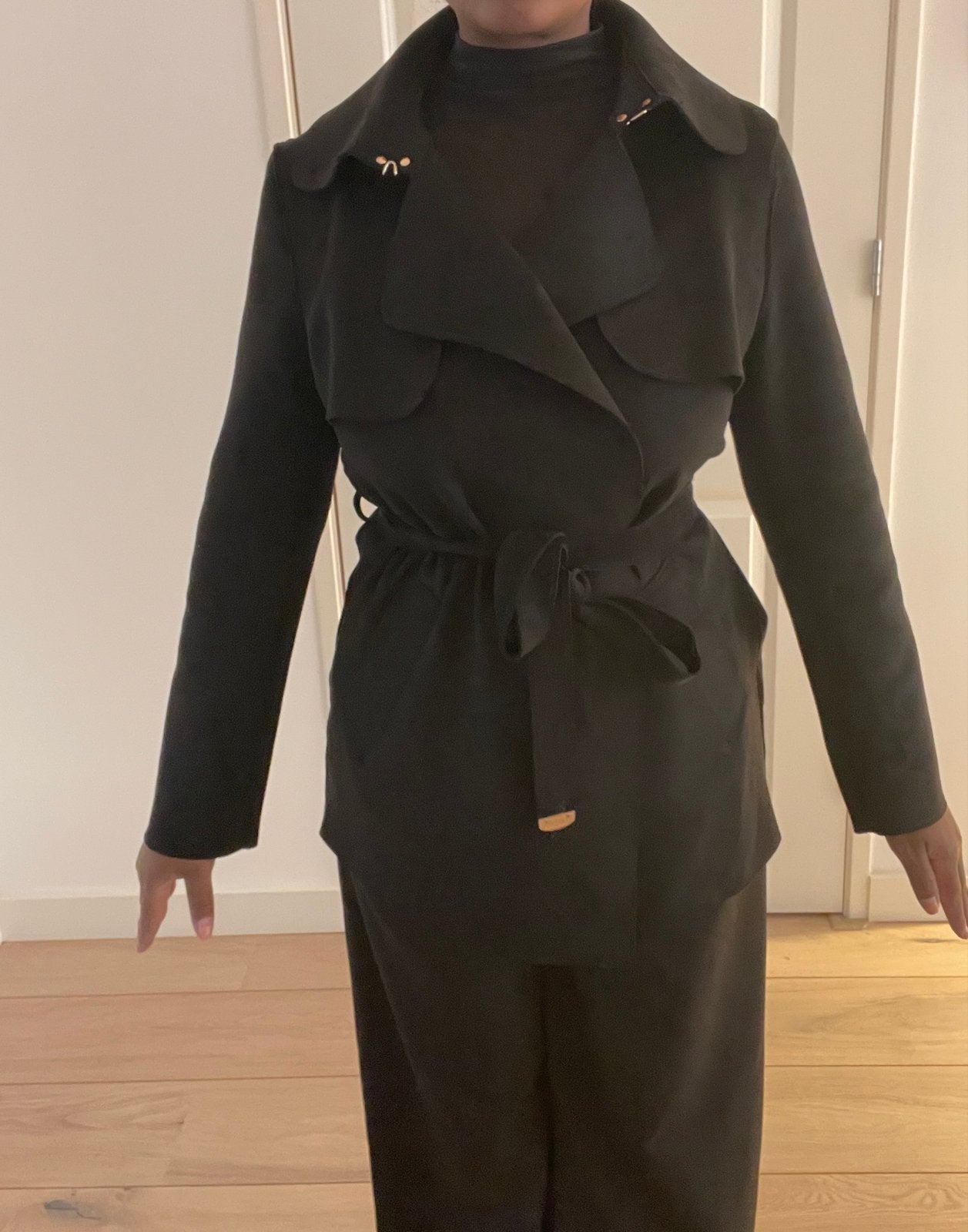 H&M Zwarte Trenchcoat Maat S, Ophalen of Verzenden, Zo goed als nieuw, Maat 36 (S), Zwart
