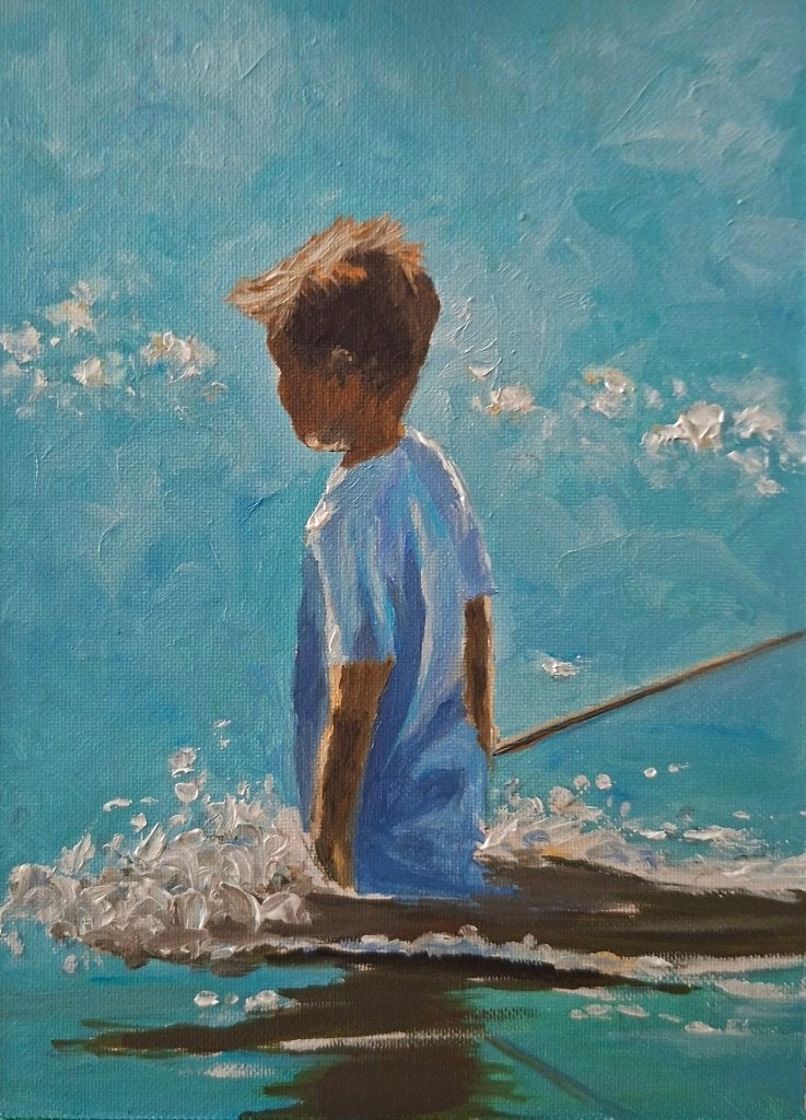 Schilderije zeegezicht olieverf 13x18cm, Ophalen, Maritiem / water, Realistisch, Overige ondergronden