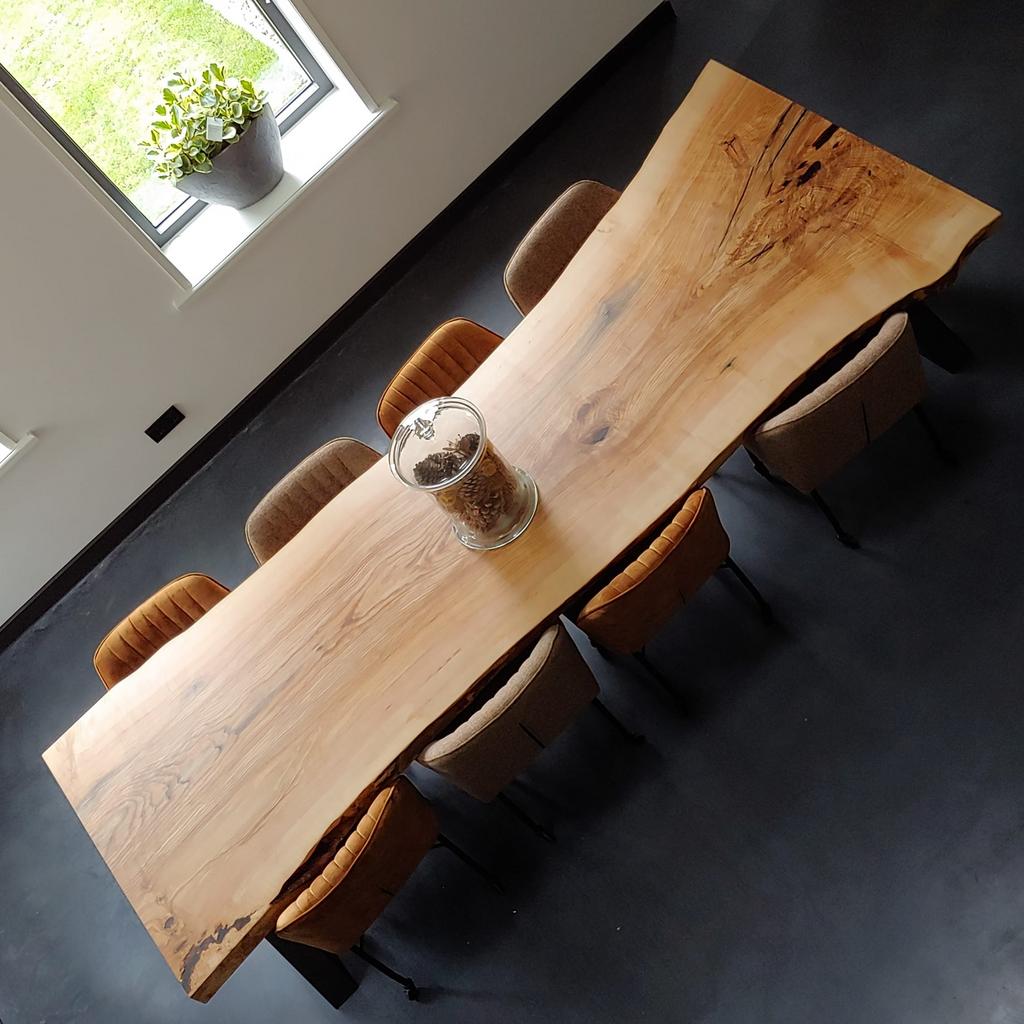 Boomstam tafel uit EEN stuk 100%nl schaaldeel beuk/eik, Ophalen, Nieuw, Landelijk vintage oud hout