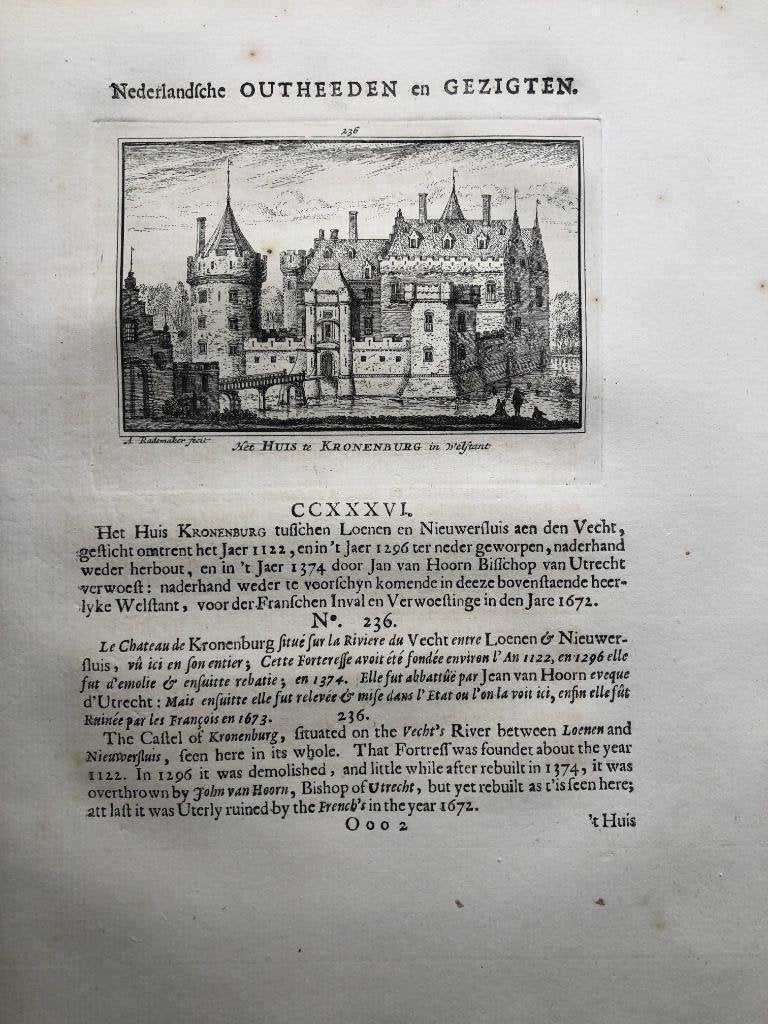 236 / Loenen Huis Kroonenburg Kopergravure 1732, Ophalen of Verzenden
