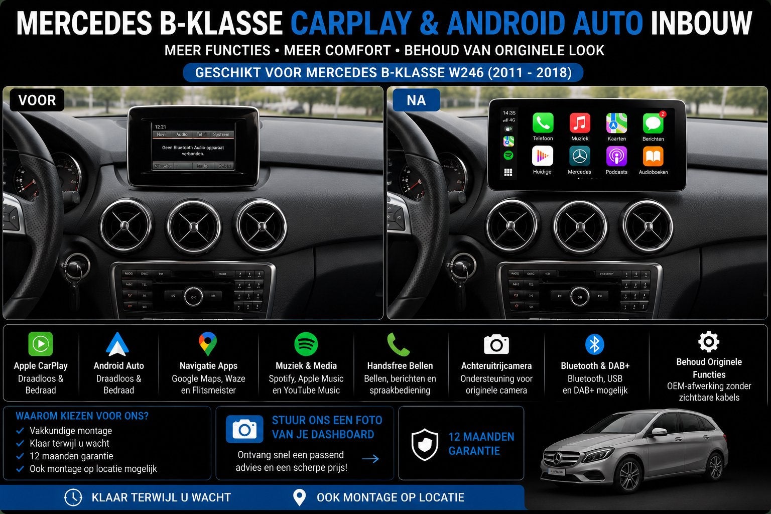 Mercedes B-Klasse CarPlay & Android Auto Inbouw, Ophalen, Nieuw