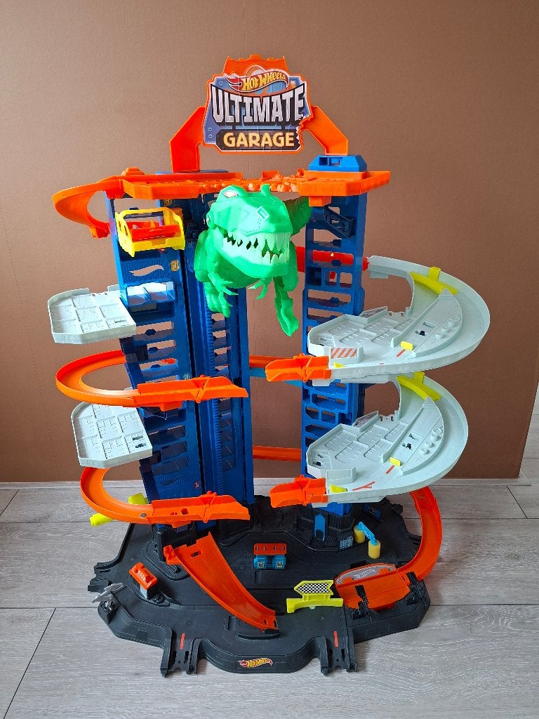 Hot Wheels City Garage Speelset met T-Rex, Ophalen, Zo goed als nieuw, Handmatig, Hot Wheels