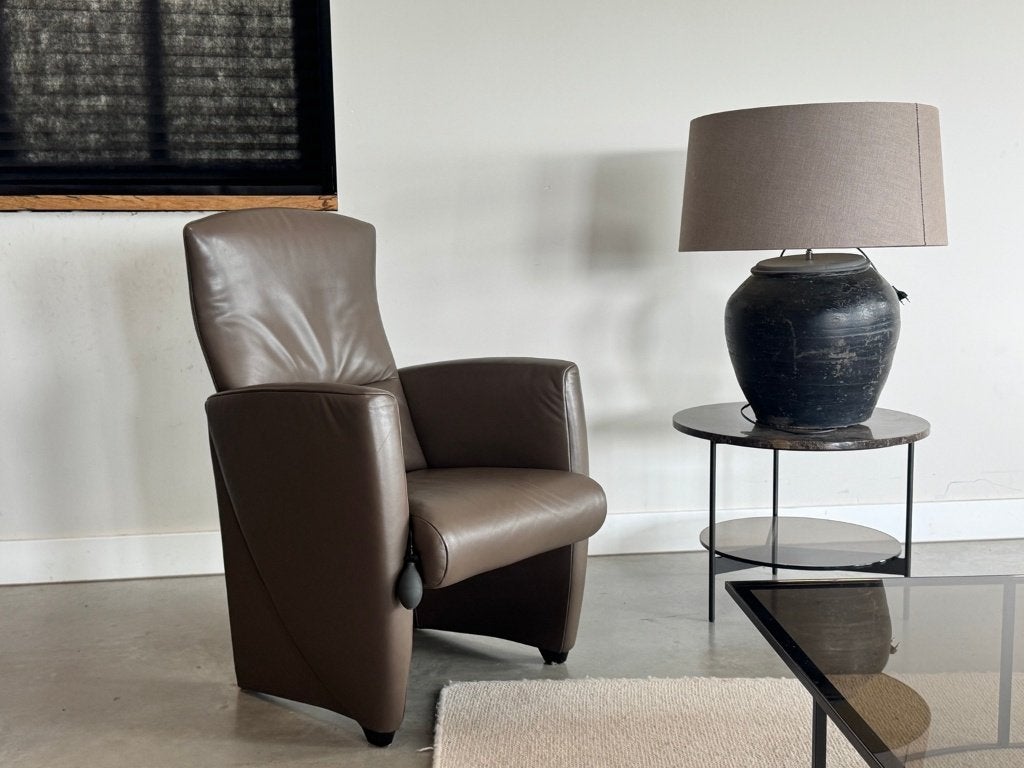 JORI Vinci 3280 fauteuil – taupebruin leer – als nieuw, Minder dan 75 cm, Design, JORI, Leer