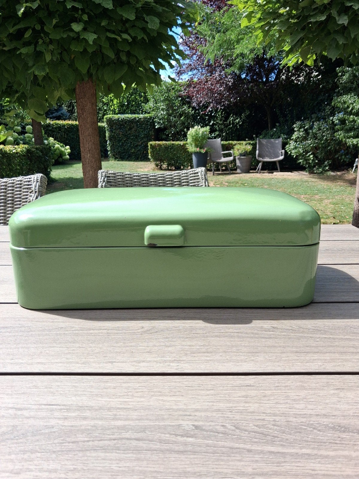 Vintage Groene Emaille Broodtrommel, Antiek en Kunst, Antiek | Emaille, Ophalen of Verzenden