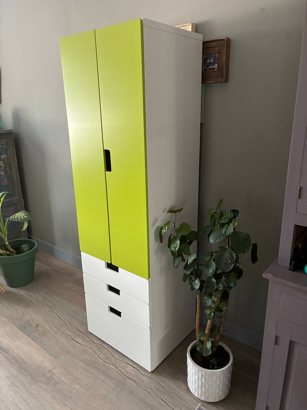 Kledingkast met lades en hangruimte - Groen/Wit, Ophalen, Gebruikt, 50 tot 100 cm, Met lade(s)