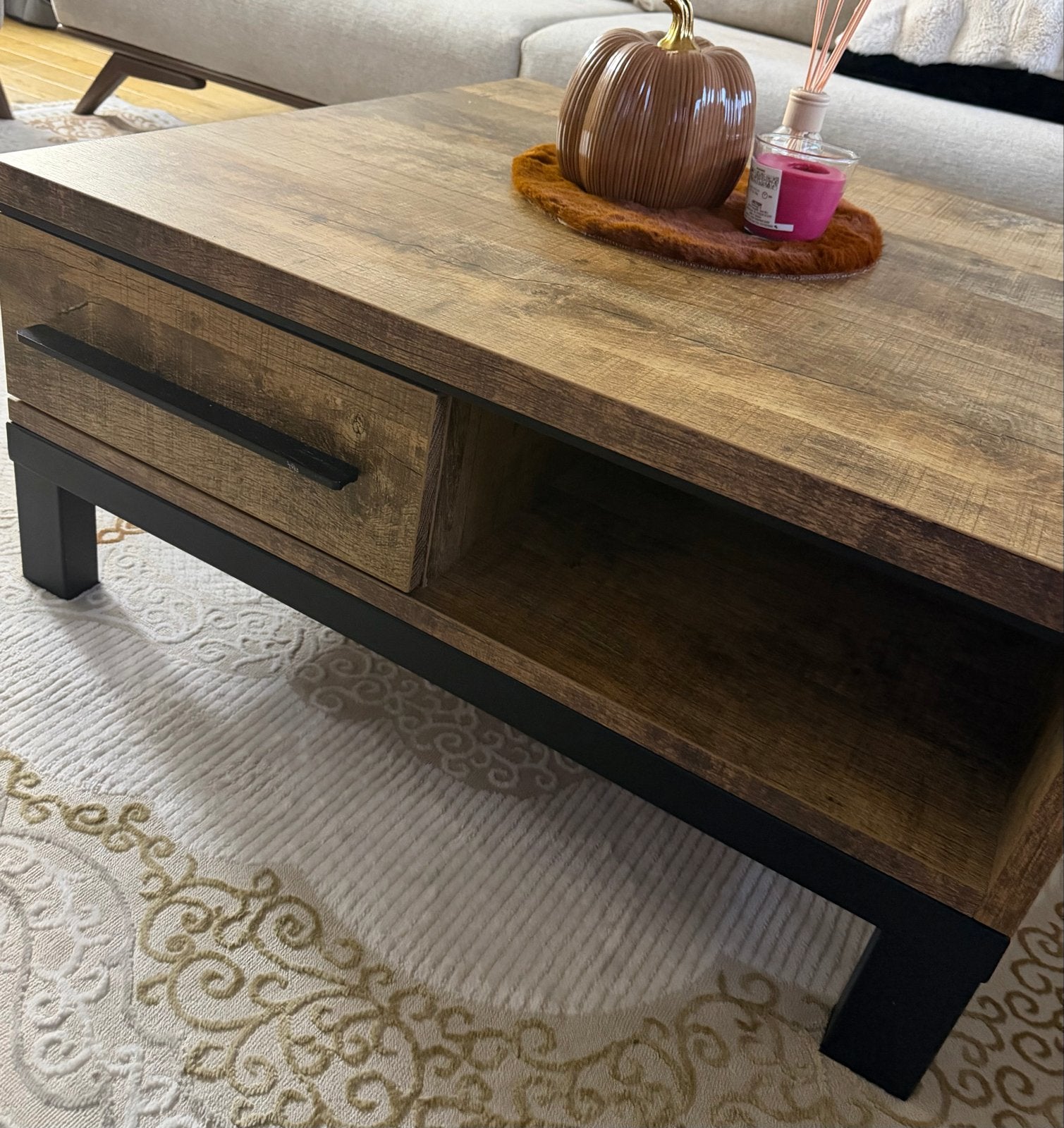 Salontafel/tv kast met lade en opbergvak - Industriële stijl, Ophalen, 50 – 75, Vierkant, 50 tot 100 cm
