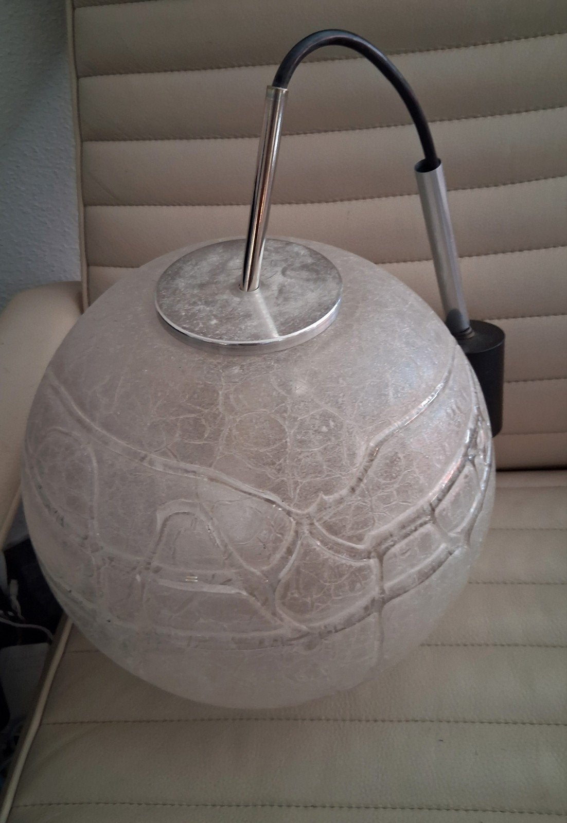 Vintage Doria Leuchten ijsglas bollamp (30 cm) –Mid-Century, Ophalen of Verzenden, Glas