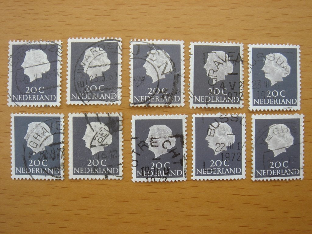 Juliana en profil 10x NVPH 621 – 20 cent  Gestempeld, Ophalen of Verzenden, Na 1940, Gestempeld