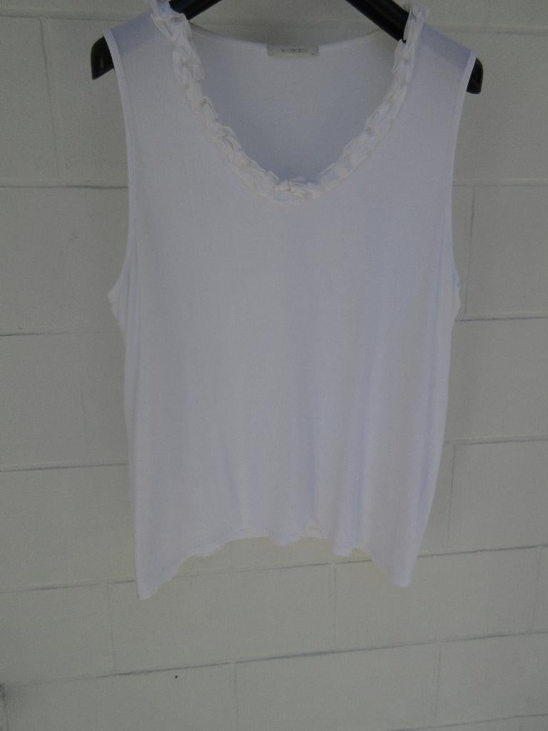DAMES TOP met roezel, 94% VISCOSE, MAAT 48, Wit, Maat 46/48 (XL) of groter, Zo goed als nieuw, Zonder mouw