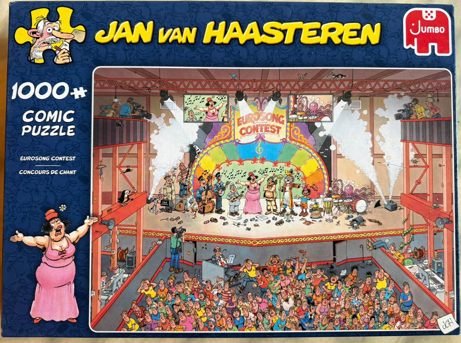 Jan van Haasteren puzzel 1000 stukjes “Eurosong Contest”, Ophalen of Verzenden, 500 t/m 1500 stukjes, Zo goed als nieuw