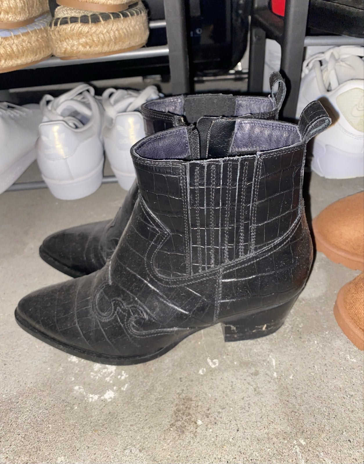 Zwarte cowboylaarzen met krokodillenprint - Maat 37, Ophalen of Verzenden, Zo goed als nieuw, Zwart, Lage of Enkellaarzen