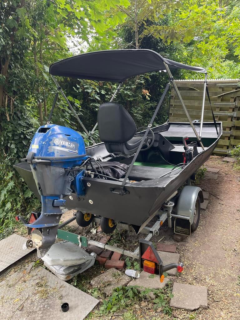 Aluminium boot met Yamaha 4-takt 20 pk buitenboordmotor, Watersport en Boten, Ophalen, 10 tot 30 pk, Gebruikt, Aluminium