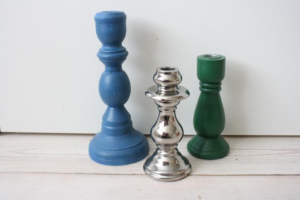 3 Kandelaars, nieuw, Verzenden, Groen, Nieuw, Hout