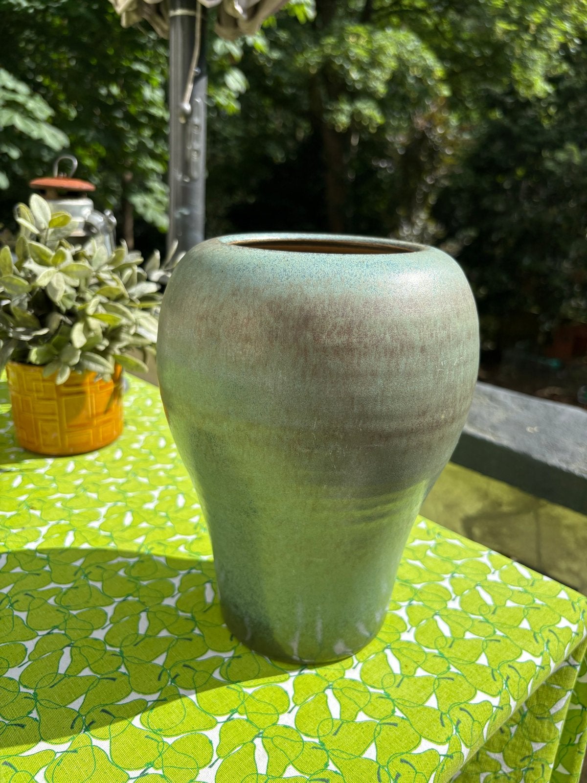 Vintage gubbels Helden vaas, groen geglazuurd, Ophalen of Verzenden