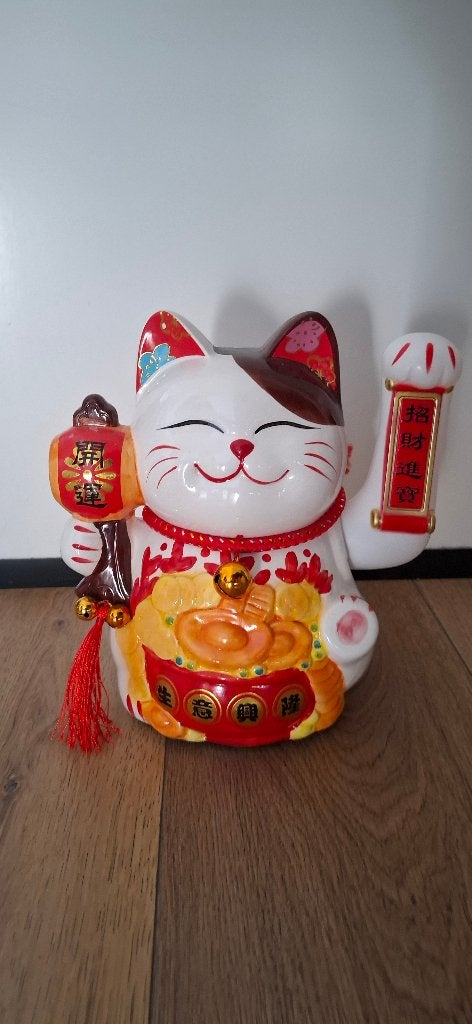 Chinese gelukskat maneki neko keramiek beeld, 22 cm, Ophalen, China, Meerkleurig, Geschilderd